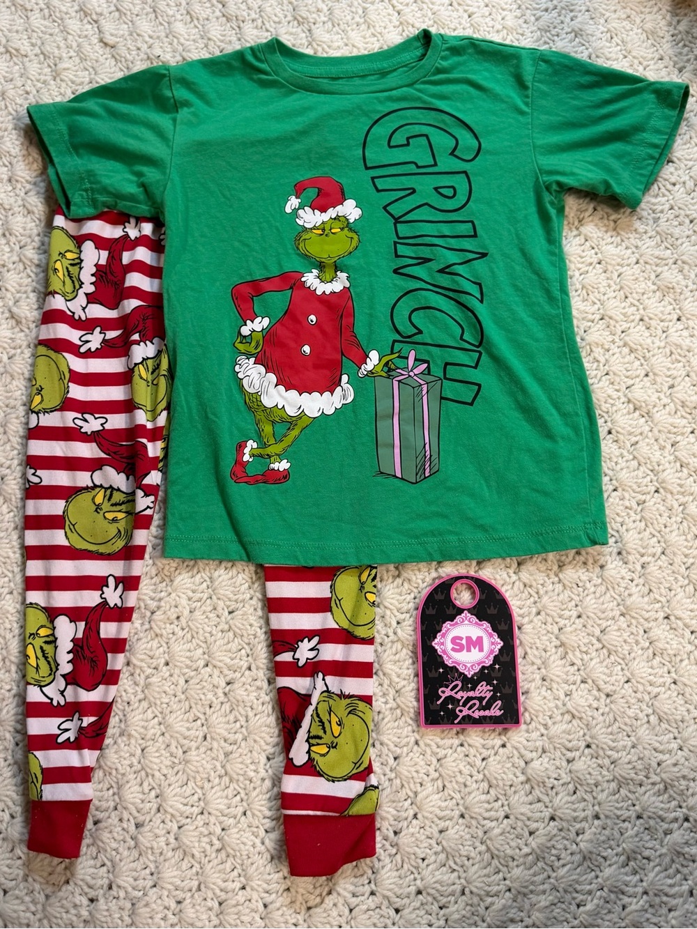 Green Grinch Kids' Holiday Pajama Set with Striped Pants